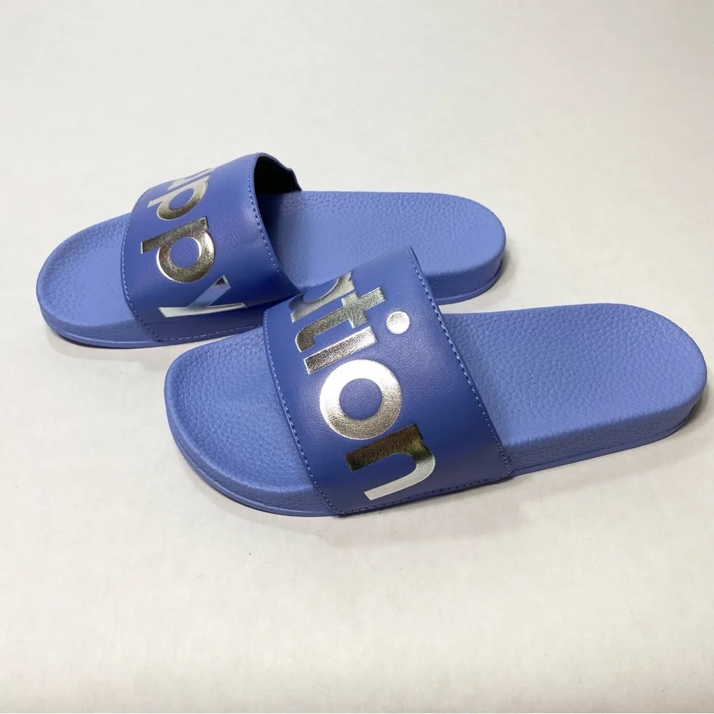 Happy Nation Purple Silver Kids Slide Slip-On Summer Sandal, Large (big kid)